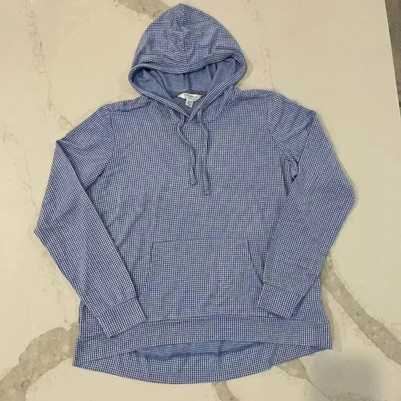 Weatherproof Vintage Blue Gingham Long Sleeve Hoodie Sweatshirt Women's Medium - Picture 1 of 5